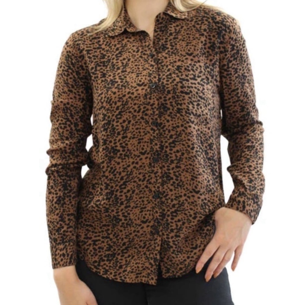 Beach Lunch Lounge Collection Relaxed Leopard Print Button Down Shirt Size XL